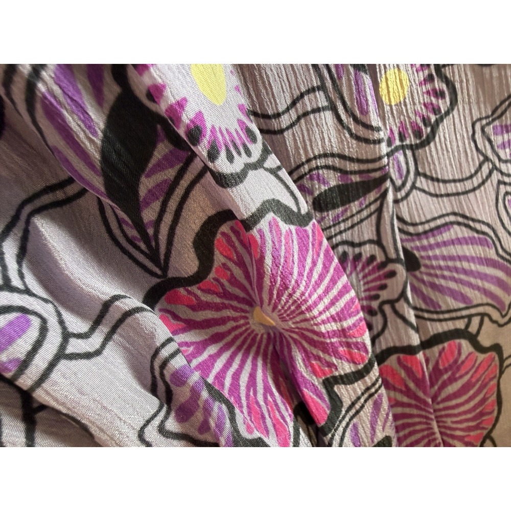Anna Sui USA Dress XL Purple Floral smocked high neck 70'S Vintage Boho Chic - Picture 14 of 14
